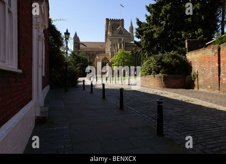 St Alban`s Cathedral view from an easterly vantage point on a glotious summer,s day. Stock Photo